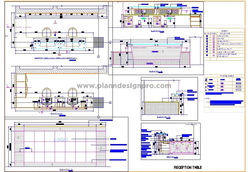 L-Shape Reception Desk CAD Design with Modern Backdrop